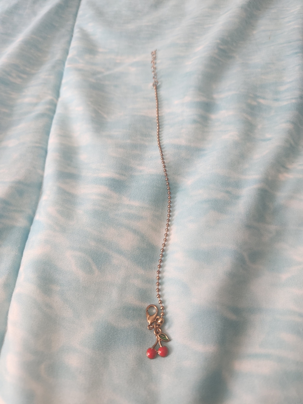 Gold Tone Ball/Bead Chain Cherry Charm Anklet/Bracelet Lobster Clasp, Adjustable